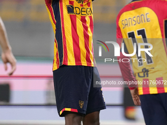 Patrick Dorgu of US Lecce is in action during the Serie A match between US Lecce and Empoli in Lecce, Italy, on November 8, 2024. (