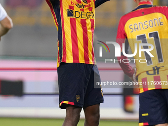 Patrick Dorgu of US Lecce is in action during the Serie A match between US Lecce and Empoli in Lecce, Italy, on November 8, 2024. (