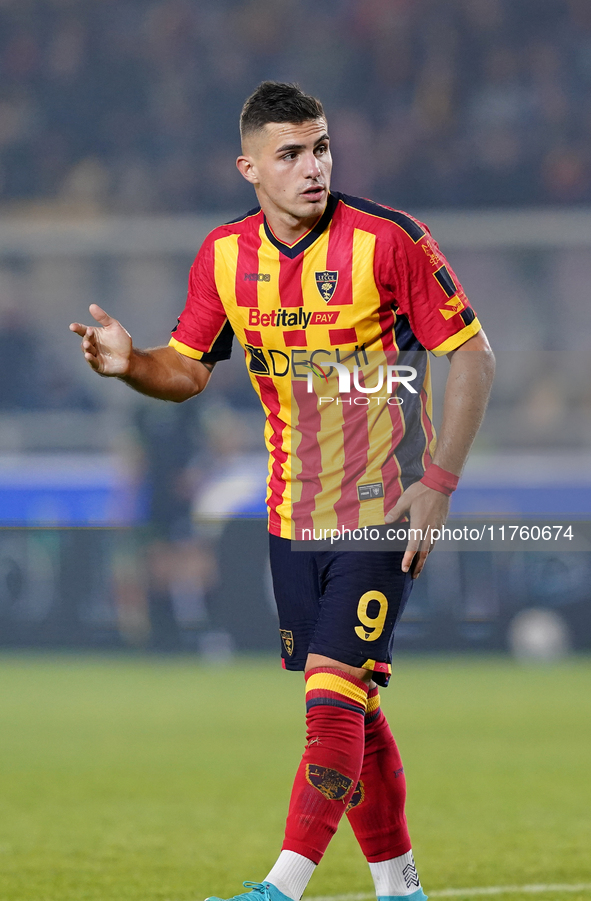 Nikola Krstovic of US Lecce is in action during the Serie A match between US Lecce and Empoli in Lecce, Italy, on November 8, 2024. 