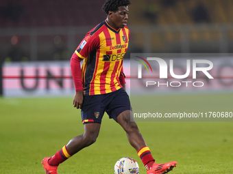 Patrick Dorgu of US Lecce is in action during the Serie A match between US Lecce and Empoli in Lecce, Italy, on November 8, 2024. (