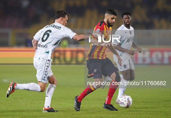 Hamza Rafia of US Lecce is in action during the Serie A match between US Lecce and Empoli in Lecce, Italy, on November 8, 2024. 