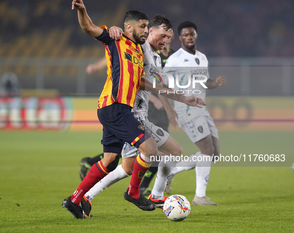 Hamza Rafia of US Lecce is in action during the Serie A match between US Lecce and Empoli in Lecce, Italy, on November 8, 2024. 