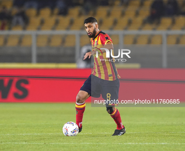 Hamza Rafia of US Lecce is in action during the Serie A match between US Lecce and Empoli in Lecce, Italy, on November 8, 2024. 