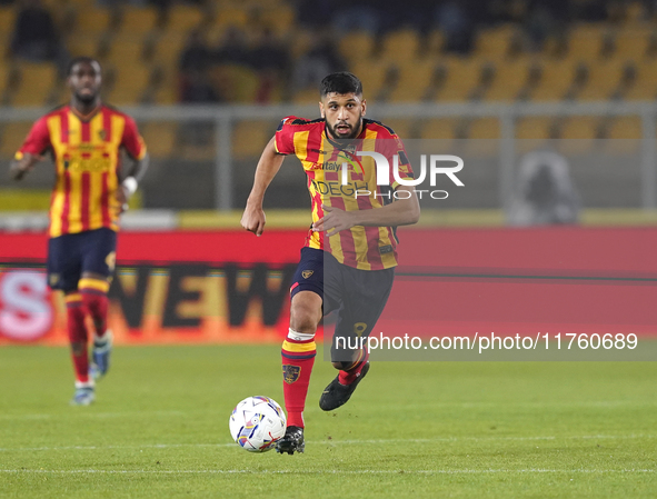 Hamza Rafia of US Lecce is in action during the Serie A match between US Lecce and Empoli in Lecce, Italy, on November 8, 2024. 