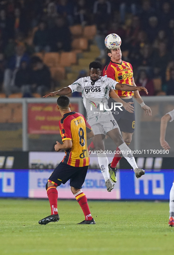 Federico Baschirotto of US Lecce is in action during the Serie A match between US Lecce and Empoli in Lecce, Italy, on November 8, 2024. 