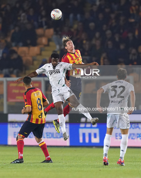 Federico Baschirotto of US Lecce is in action during the Serie A match between US Lecce and Empoli in Lecce, Italy, on November 8, 2024. 