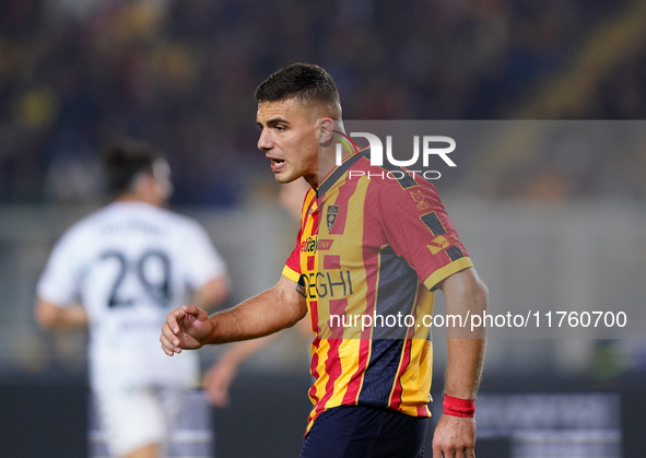 Nikola Krstovic of US Lecce is in action during the Serie A match between US Lecce and Empoli in Lecce, Italy, on November 8, 2024. 