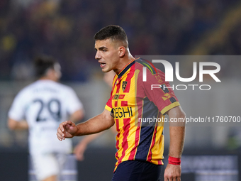 Nikola Krstovic of US Lecce is in action during the Serie A match between US Lecce and Empoli in Lecce, Italy, on November 8, 2024. (