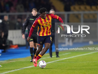 Patrick Dorgu of US Lecce is in action during the Serie A match between US Lecce and Empoli in Lecce, Italy, on November 8, 2024. (