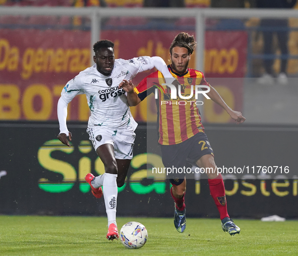 Antonino Gallo of US Lecce is in action during the Serie A match between US Lecce and Empoli in Lecce, Italy, on November 8, 2024. 