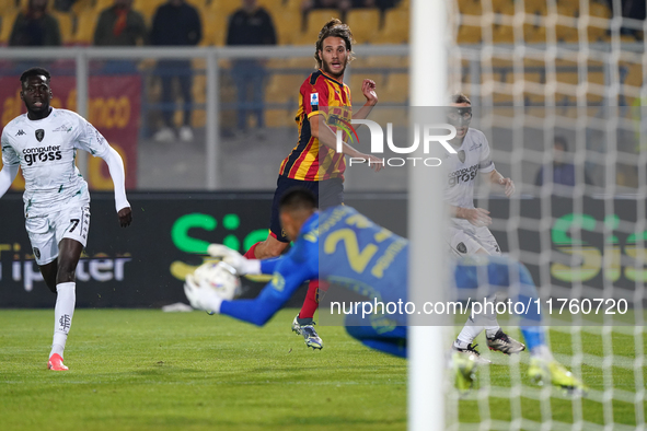 Antonino Gallo of US Lecce is in action during the Serie A match between US Lecce and Empoli in Lecce, Italy, on November 8, 2024. 