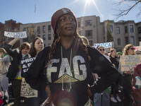 Abortion rights activists gather in front of the Heritage Foundation building during the Women's March in Washington DC, on November 9, 2024...