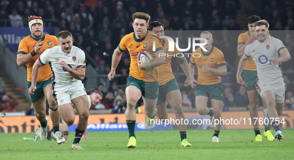 Australia's Andrew Kellaway (Hunters Hill Rugby) runs for his try during the Autumn Nations Series between England and Australia (Wallabies)...