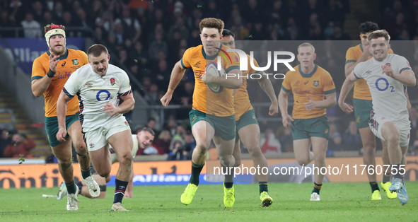 Australia's Andrew Kellaway (Hunters Hill Rugby) runs for his try during the Autumn Nations Series between England and Australia (Wallabies)...