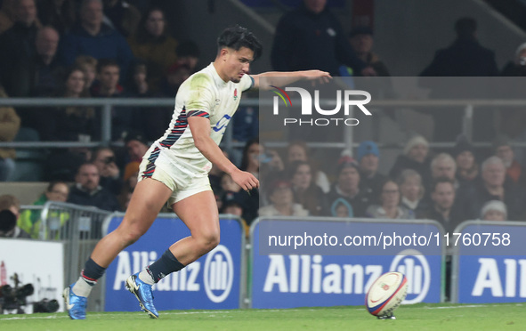 England's Marcus Smith (Harlequins) kicks a penalty during the Autumn Nations Series between England and Australia (Wallabies) at Allianz St...