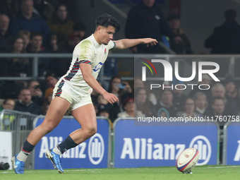 England's Marcus Smith (Harlequins) kicks a penalty during the Autumn Nations Series between England and Australia (Wallabies) at Allianz St...