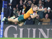 Australia's Max Jorgensen (Balmain Wolves) scores the winning try during the Autumn Nations Series between England and Australia (Wallabies)...