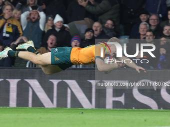 Australia's Max Jorgensen (Balmain Wolves) scores the winning try during the Autumn Nations Series between England and Australia (Wallabies)...