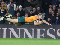 Australia's Max Jorgensen (Balmain Wolves) scores the winning try during the Autumn Nations Series between England and Australia (Wallabies)...