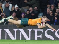 Australia's Max Jorgensen (Balmain Wolves) scores the winning try during the Autumn Nations Series between England and Australia (Wallabies)...