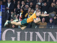 Australia's Max Jorgensen (Balmain Wolves) scores the winning try during the Autumn Nations Series between England and Australia (Wallabies)...