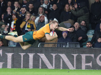 Australia's Max Jorgensen (Balmain Wolves) scores the winning try during the Autumn Nations Series between England and Australia (Wallabies)...