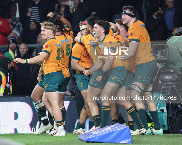 From left to right, Australia's Tate McDermott (Flinders Rugby Club), Australia's Ben Donaldson (Clovelly Eagles), and Australia's Nick Fros...