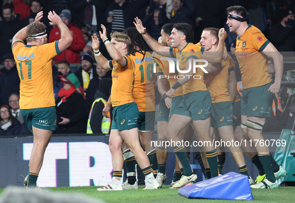 From left to right, Australia's Tate McDermott (Flinders Rugby Club), Australia's Ben Donaldson (Clovelly Eagles), and Australia's Nick Fros...