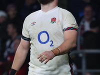 Ollie Sleightholme of England's Northampton Saints appears dejected after the final whistle during the Autumn Nations Series between England...