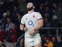 Ollie Sleightholme of England's Northampton Saints appears dejected after the final whistle during the Autumn Nations Series between England...