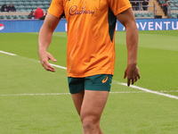 Australia's Joseph-Aukuso Suaalii (The Kings School) makes his debut before kickoff without boots during the Autumn Nations Series between E...