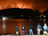 A wildfire is seen on a mountain in West Milford, New Jersey, United States, on November 9, 2024. Firefighters and emergency responders batt...