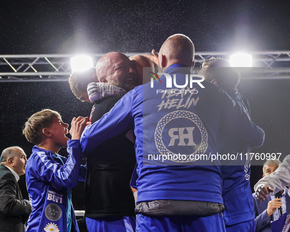 Helin Jan celebrates after winning against Mazzon Christian. durin the Superwelter Ebu Silver, in Brescia, Italy, on November 9, 2024. 