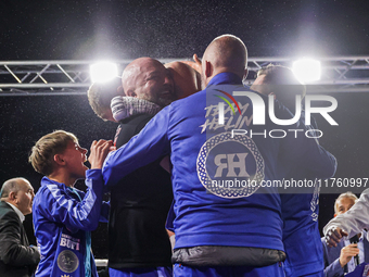 Helin Jan celebrates after winning against Mazzon Christian. durin the Superwelter Ebu Silver, in Brescia, Italy, on November 9, 2024. (