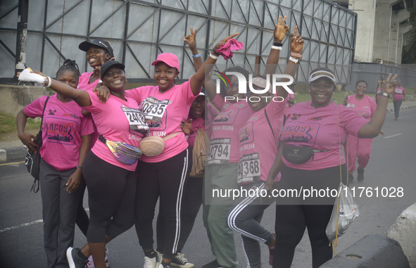 Women show excitement during the ninth edition of the Lagos Women Run 2024, a 10km female road race, tagged ''More Than a Run,'' held at Oni...