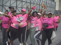 Women show excitement during the ninth edition of the Lagos Women Run 2024, a 10km female road race, tagged ''More Than a Run,'' held at Oni...