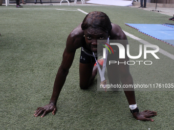 Joy Abiye David, the champion of the Lagos Women Run 2024, with an impressive time of 39:35:21, celebrates during the ninth edition of the L...