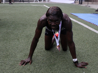 Joy Abiye David, the champion of the Lagos Women Run 2024, with an impressive time of 39:35:21, celebrates during the ninth edition of the L...