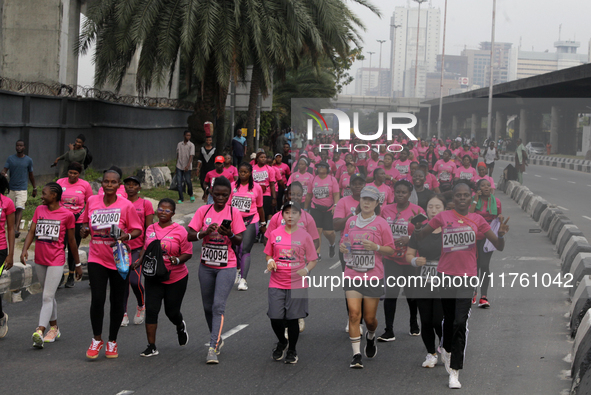 Women participate in the ninth edition of the Lagos Women Run 2024, a 10km female road race, tagged ''More Than a Run,'' held at Onikan in L...