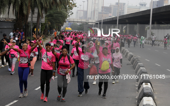 Women participate in the ninth edition of the Lagos Women Run 2024, a 10km female road race, tagged ''More Than a Run,'' held at Onikan in L...