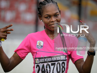 Charity Agofure is the third-place winner of the Lagos Women Run 2024 with a time of 40:09:23 during the ninth edition of the Lagos Women Ru...