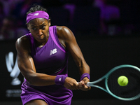 RIYADH, SAUDI ARABIA - NOVEMBER 09: Coco Gauff of USA during the Final match against Quinwen Zheng of China on Day 8 of the 2024 WTA Finals,...