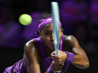 RIYADH, SAUDI ARABIA - NOVEMBER 09: Coco Gauff of USA during the Final match against Quinwen Zheng of China on Day 8 of the 2024 WTA Finals,...