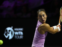 RIYADH, SAUDI ARABIA - NOVEMBER 09: Quinwen Zheng of China during the Final match against Coco Gauff of USA on Day 8 of the 2024 WTA Finals,...