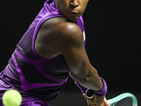 RIYADH, SAUDI ARABIA - NOVEMBER 09: Coco Gauff of USA during the Final match against Quinwen Zheng of China on Day 8 of the 2024 WTA Finals,...