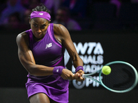 RIYADH, SAUDI ARABIA - NOVEMBER 09: Coco Gauff of USA during the Final match against Quinwen Zheng of China on Day 8 of the 2024 WTA Finals,...