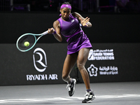 RIYADH, SAUDI ARABIA - NOVEMBER 09: Coco Gauff of USA during the Final match against Quinwen Zheng of China on Day 8 of the 2024 WTA Finals,...