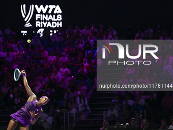 RIYADH, SAUDI ARABIA - NOVEMBER 09: Coco Gauff of USA during the Final match against Quinwen Zheng of China on Day 8 of the 2024 WTA Finals,...