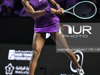 RIYADH, SAUDI ARABIA - NOVEMBER 09: Coco Gauff of USA during the Final match against Quinwen Zheng of China on Day 8 of the 2024 WTA Finals,...