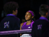 RIYADH, SAUDI ARABIA - NOVEMBER 09: Coco Gauff of USA during the Final match against Quinwen Zheng of China on Day 8 of the 2024 WTA Finals,...